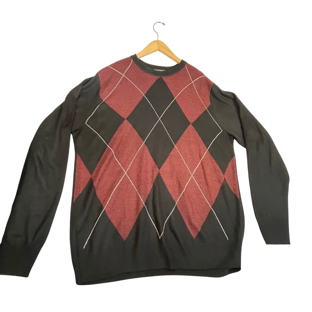 Dockers Mens XL Black Argyle V-Neck Acrylic Knit Pullover Sweater Long Sleeve